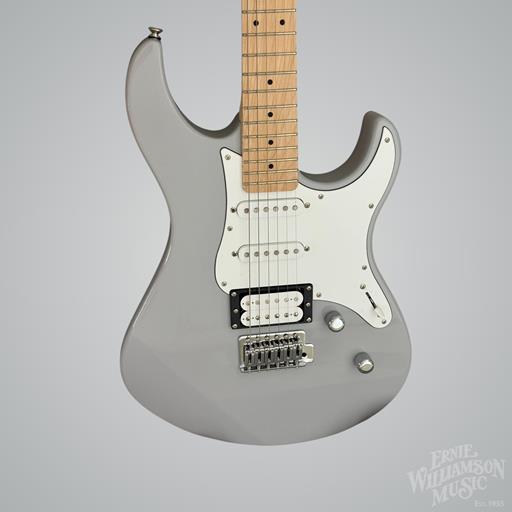 Yamaha Double-cutaway, solid alder body, 22 frets, maple neck, maple fingerboard, 1 humbucking and 2 single-coil pickups, chrome hardware; coil tap; Gray